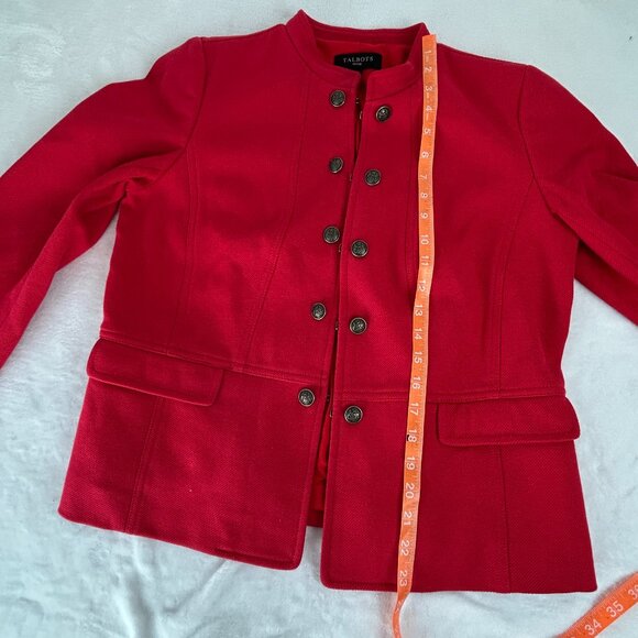 Talbots Women 6P Red Military Jacket Cotton Blend Buttons Twill Classic Holiday - Picture 6 of 16